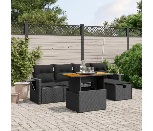 6-Daļīgs Dārza Dīvāna Komplekts, Matrači, Melna Pe Rotanpalma Vidaxl