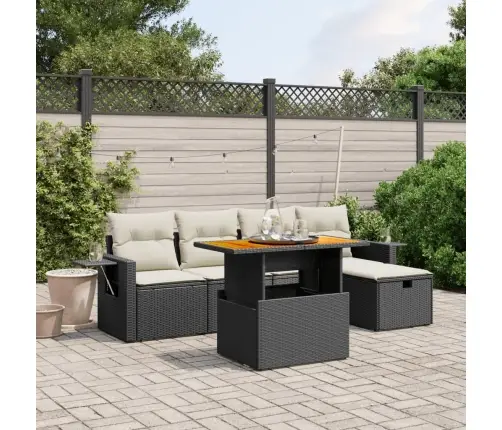 6-Daļīgs Dārza Dīvāna Komplekts, Matrači, Melna Pe Rotanpalma Vidaxl