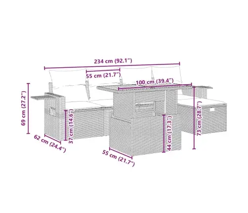 6-Daļīgs Dārza Dīvāna Komplekts, Matrači, Bēša Pe Rotangpalma Vidaxl