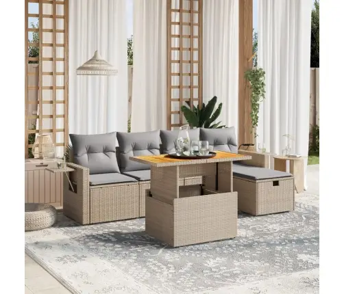 Sofos Komplektas Su Pagalvėlėmis, 6 Dalių, Smėlio, Poliratanas