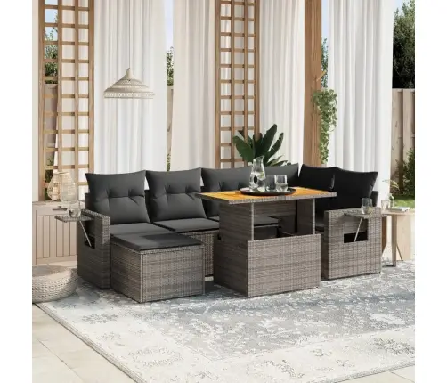 7-Daļīgs Dārza Dīvāna Komplekts, Matrači, Pelēka Pe Rotangpalma Vidaxl