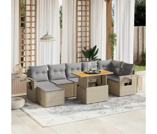 8-Daļīgs Dārza Dīvāna Komplekts, Matrači, Bēša Pe Rotangpalma Vidaxl