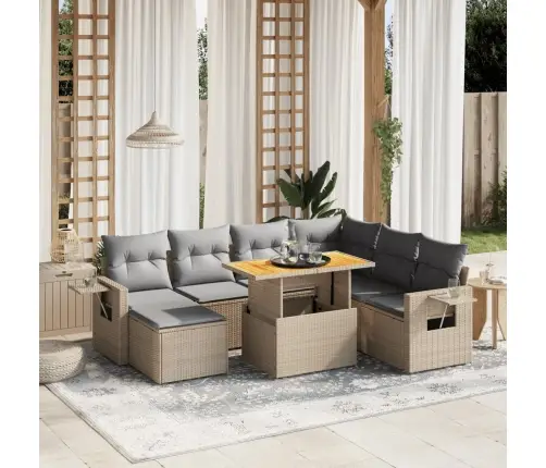 8-Daļīgs Dārza Dīvāna Komplekts, Matrači, Bēša Pe Rotangpalma Vidaxl