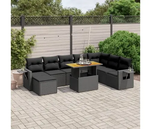 9-Daļīgs Dārza Dīvāna Komplekts, Matrači, Melna Pe Rotangpalma Vidaxl