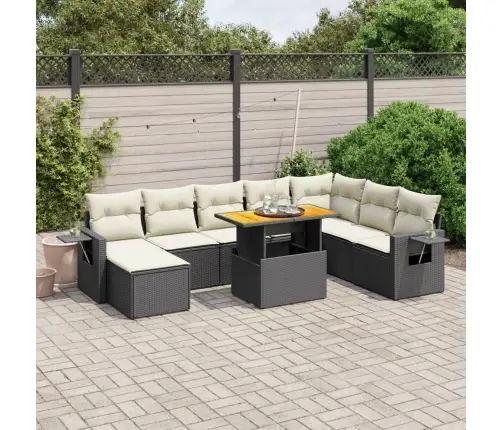 9-Daļīgs Dārza Dīvāna Komplekts, Matrači, Melna Pe Rotangpalma Vidaxl