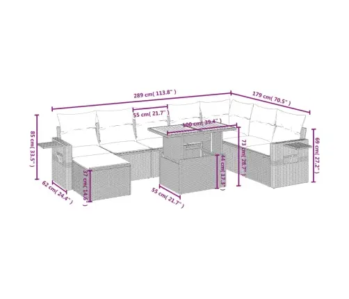 9-Osaline Aiadiivani Komplekt Patjadega, Beež, Polürotang