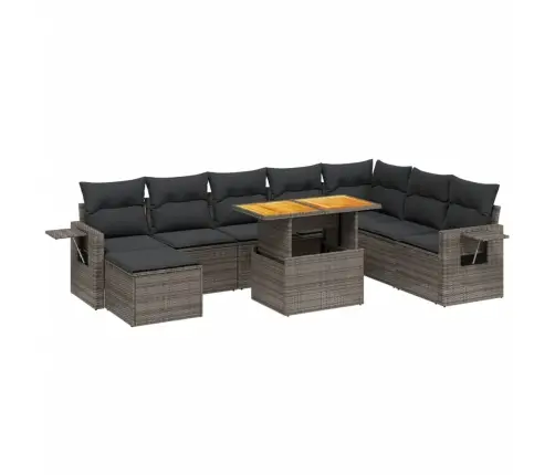 9-Daļīgs Dārza Dīvāna Komplekts Ar Matračiem, Pelēks Pe Pinums Vidaxl