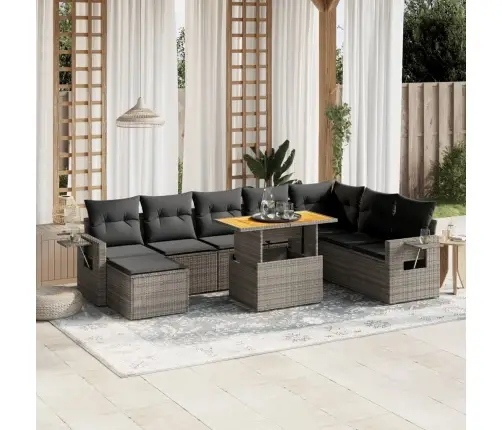 9-Daļīgs Dārza Dīvāna Komplekts Ar Matračiem, Pelēks Pe Pinums Vidaxl