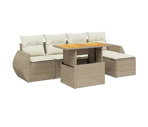 Sofos Komplektas Su Pagalvėlėmis, 6 Dalių, Smėlio, Poliratanas