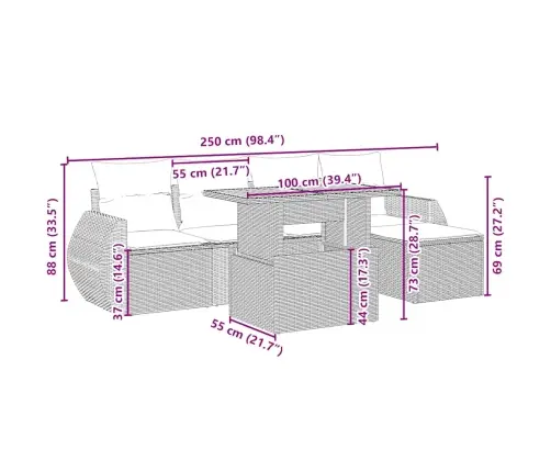 Sofos Komplektas Su Pagalvėlėmis, 6 Dalių, Smėlio, Poliratanas