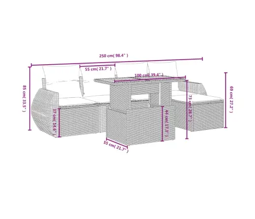 6-Daļīgs Dārza Dīvāna Komplekts, Matrači, Bēša Pe Rotangpalma Vidaxl