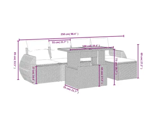6-Osaline Aiadiivani Komplekt Patjadega, Hall, Polürotang