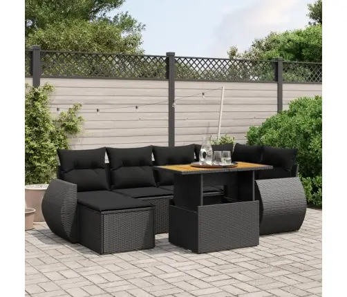 7-Daļīgs Dārza Dīvāna Komplekts Ar Matračiem, Melna Pe Vidaxl