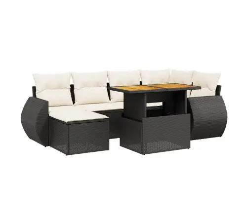 Sofos Komplektas Su Pagalvėlėmis, 7 Dalių, Juodas, Poliratanas