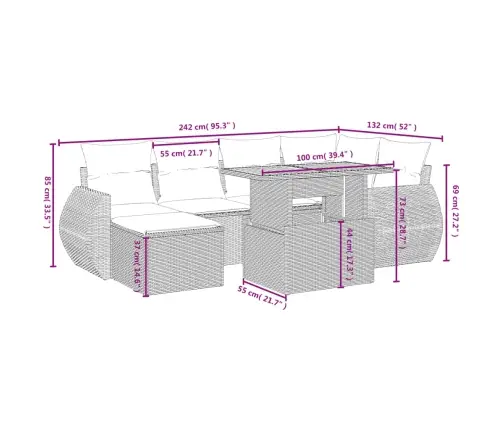Sofos Komplektas Su Pagalvėlėmis, 7 Dalių, Juodas, Poliratanas