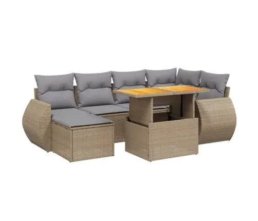 7-Daļīgs Dārza Dīvāna Komplekts, Matrači, Bēša Pe Rotangpalma Vidaxl