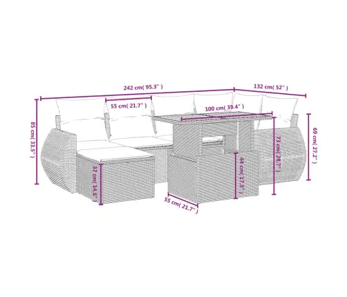 7-Daļīgs Dārza Dīvāna Komplekts, Matrači, Bēša Pe Rotangpalma Vidaxl