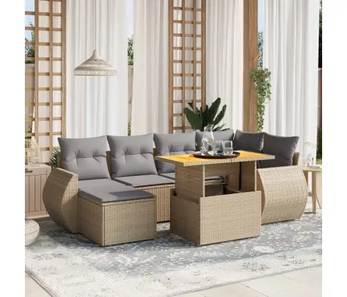 7-Daļīgs Dārza Dīvāna Komplekts, Matrači, Bēša Pe Rotangpalma Vidaxl