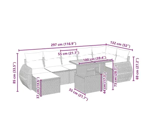 8-Daļīgs Dārza Dīvāna Komplekts, Matrači, Bēša Pe Rotangpalma Vidaxl