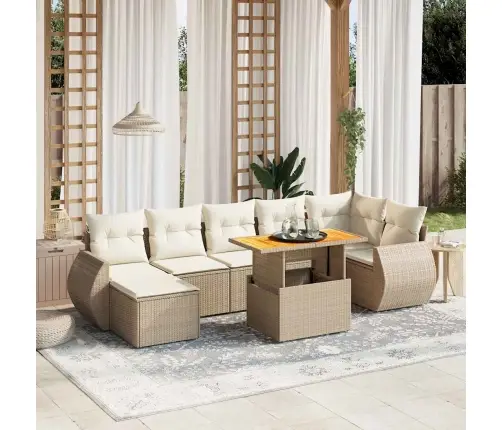 8-Daļīgs Dārza Dīvāna Komplekts, Matrači, Bēša Pe Rotangpalma Vidaxl