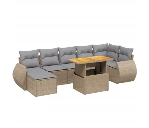 8-Daļīgs Dārza Dīvāna Komplekts, Matrači, Bēša Pe Rotangpalma Vidaxl