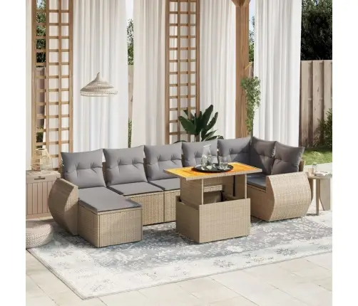 8-Daļīgs Dārza Dīvāna Komplekts, Matrači, Bēša Pe Rotangpalma Vidaxl