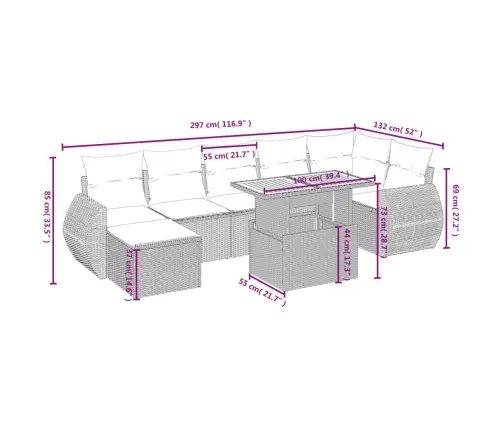 8-Osaline Aiadiivani Komplekt Patjadega, Hall, Polürotang