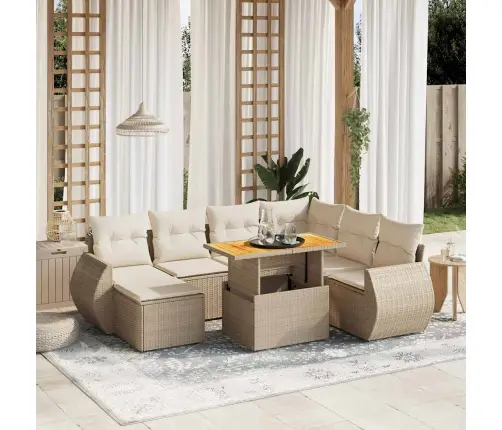 8-Daļīgs Dārza Dīvāna Komplekts, Matrači, Bēša Pe Rotangpalma Vidaxl