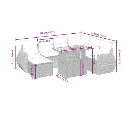 8-Osaline Aiadiivani Komplekt Patjadega, Beež, Polürotang