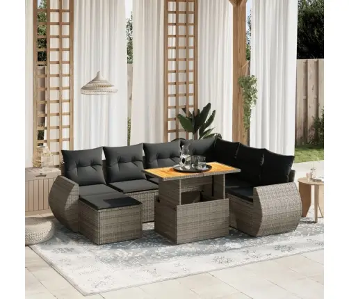 8-Daļīgs Dārza Dīvāna Komplekts Ar Matračiem, Pelēks Pe Pinums Vidaxl