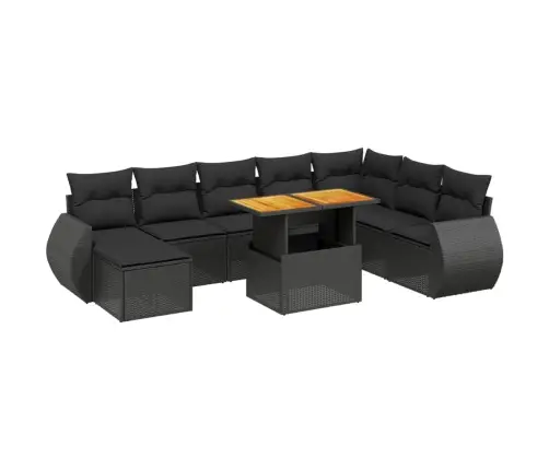9-Daļīgs Dārza Dīvāna Komplekts, Matrači, Melna Pe Rotangpalma Vidaxl