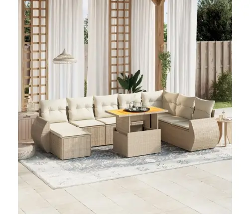 9-Daļīgs Dārza Dīvānu Komplekts, Matrači, Bēša Pe Rotangpalma Vidaxl