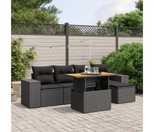 6-Daļīgs Dārza Dīvāna Komplekts, Matrači, Melna Pe Rotanpalma Vidaxl