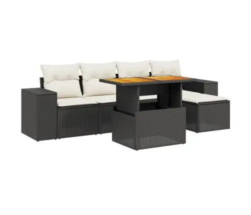 Sofos Komplektas Su Pagalvėlėmis, 6 Dalių, Juodas, Poliratanas