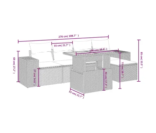 Sofos Komplektas Su Pagalvėlėmis, 6 Dalių, Juodas, Poliratanas