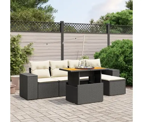 Sofos Komplektas Su Pagalvėlėmis, 6 Dalių, Juodas, Poliratanas