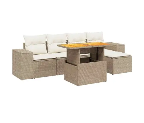 6-Daļīgs Dārza Dīvāna Komplekts, Matrači, Bēša Pe Rotangpalma Vidaxl