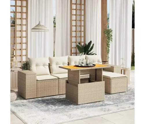 6-Daļīgs Dārza Dīvāna Komplekts, Matrači, Bēša Pe Rotangpalma Vidaxl