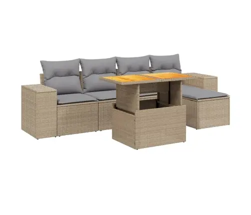 6-Daļīgs Dārza Dīvāna Komplekts, Matrači, Bēša Pe Rotangpalma Vidaxl