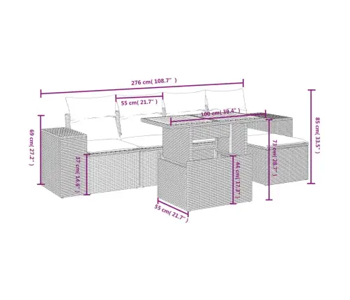 6-Daļīgs Dārza Dīvāna Komplekts, Matrači, Bēša Pe Rotangpalma Vidaxl