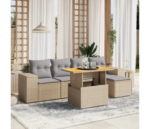 6-Daļīgs Dārza Dīvāna Komplekts, Matrači, Bēša Pe Rotangpalma Vidaxl