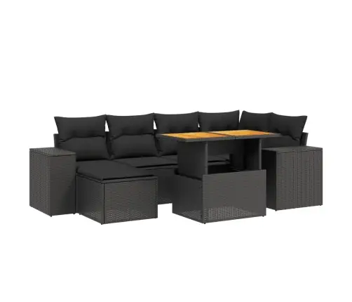 7-Daļīgs Dārza Dīvāna Komplekts Ar Matračiem, Melna Pe Vidaxl