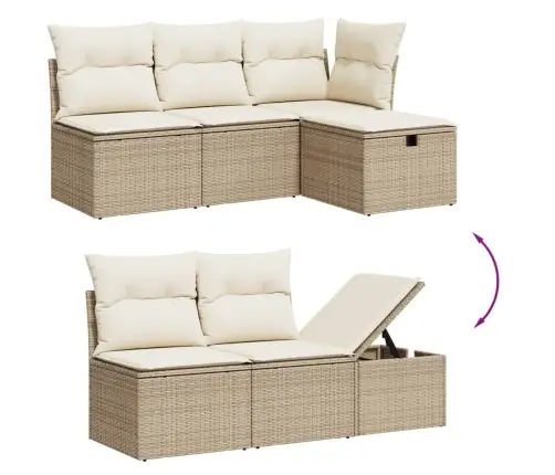 Sofos Komplektas Su Pagalvėlėmis, 7 Dalių, Smėlio, Poliratanas