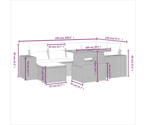 Sofos Komplektas Su Pagalvėlėmis, 7 Dalių, Smėlio, Poliratanas