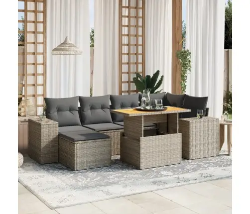 Sofos Komplektas Su Pagalvėlėmis, 7 Dalių, Pilkas, Poliratanas