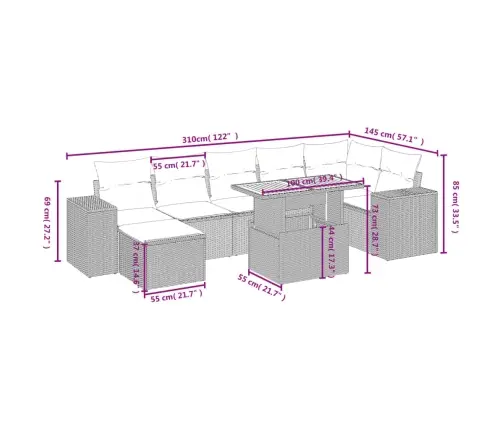 8-Daļīgs Dārza Dīvāna Komplekts, Matrači, Melna Pe Rotangpalma Vidaxl