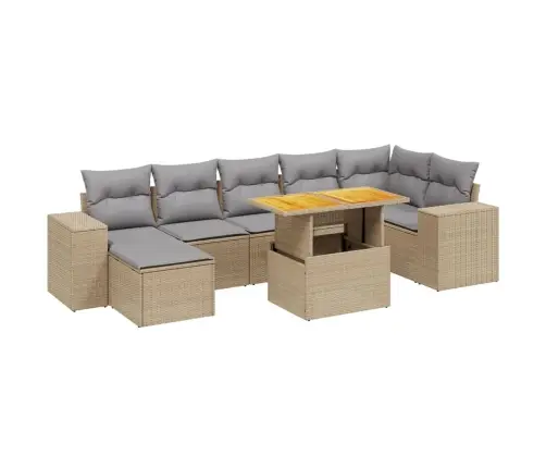 8-Daļīgs Dārza Dīvāna Komplekts, Matrači, Bēša Pe Rotangpalma Vidaxl