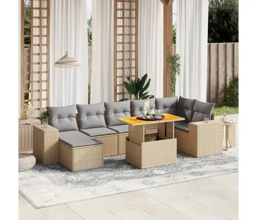 8-Daļīgs Dārza Dīvāna Komplekts, Matrači, Bēša Pe Rotangpalma Vidaxl