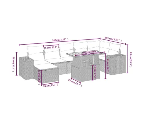 8-Osaline Aiadiivani Komplekt Patjadega, Hall, Polürotang