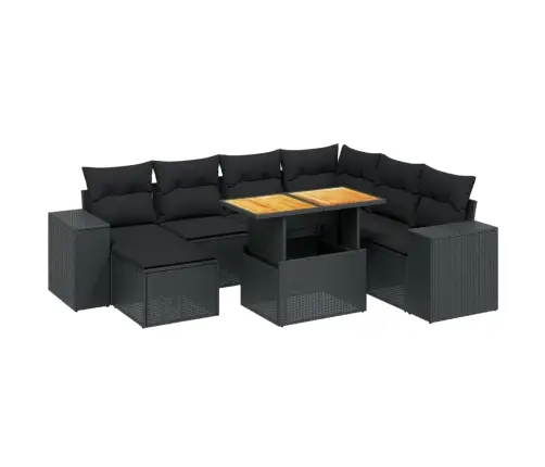 Sofos Komplektas Su Pagalvėlėmis, 8 Dalių, Juodas, Poliratanas